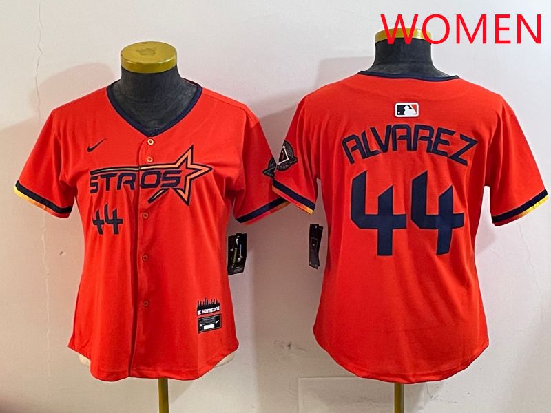Women Houston Astros #44 Alvarez Orange Three generations Joint Name 2025 Nike MLB Jersey style 410